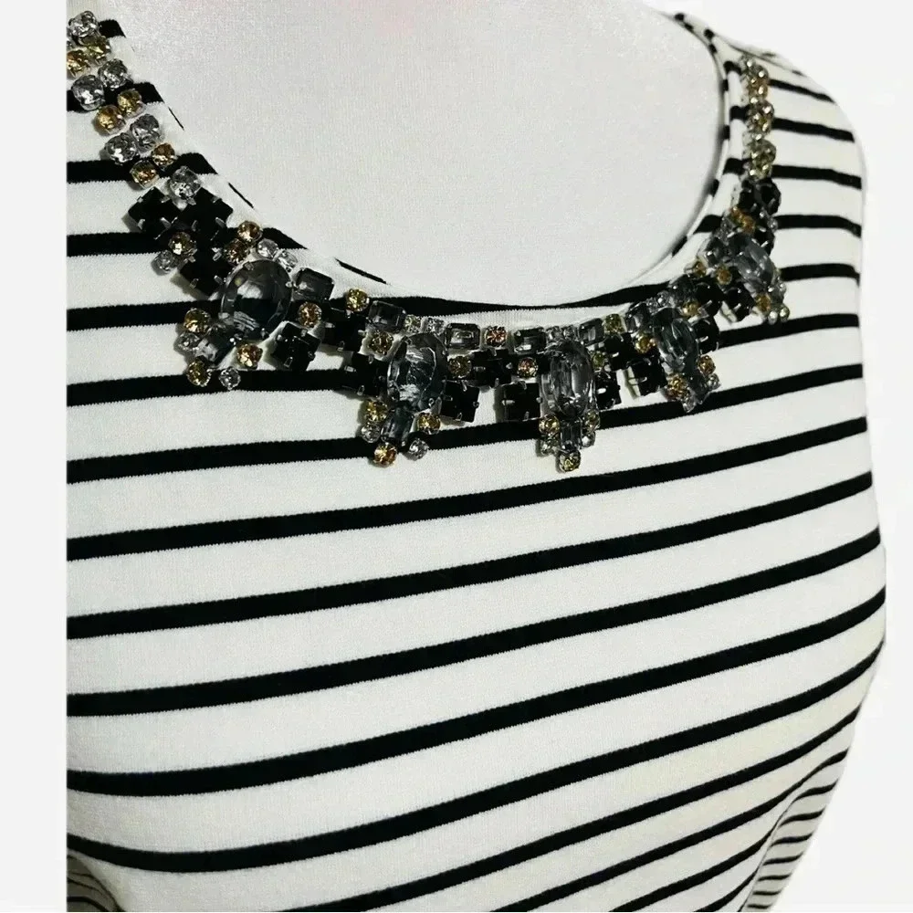 J.Crew jeweled neck sleeveless striped top XS